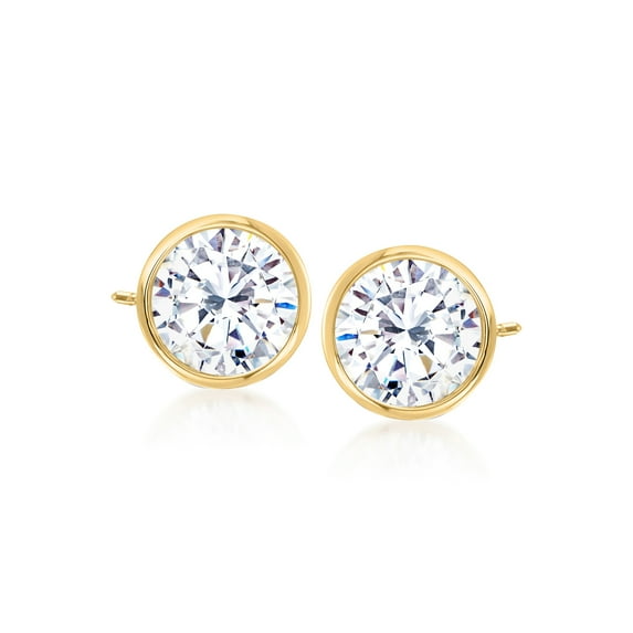 Ross-Simons 2.00 ct. t.w. Bezel-Set CZ Stud Earrings in 14kt Yellow Gold, Women's, Adult
