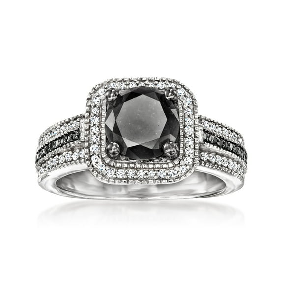 Ross-Simons 2.00 ct. t.w. Black and White Diamond Ring in Sterling Silver, Women's, Adult