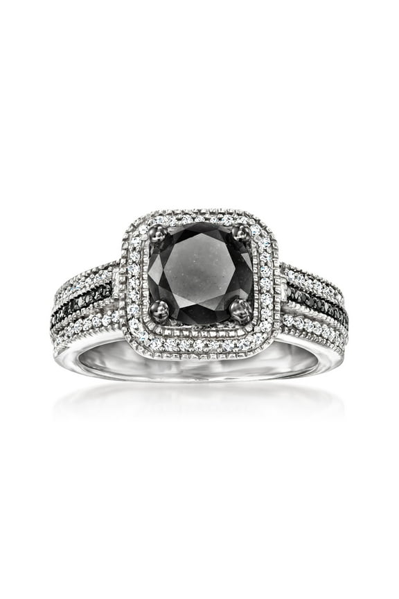 2.00 ct. t.w. Black and White Diamond Ring in Sterling Silver, Women's, Adult