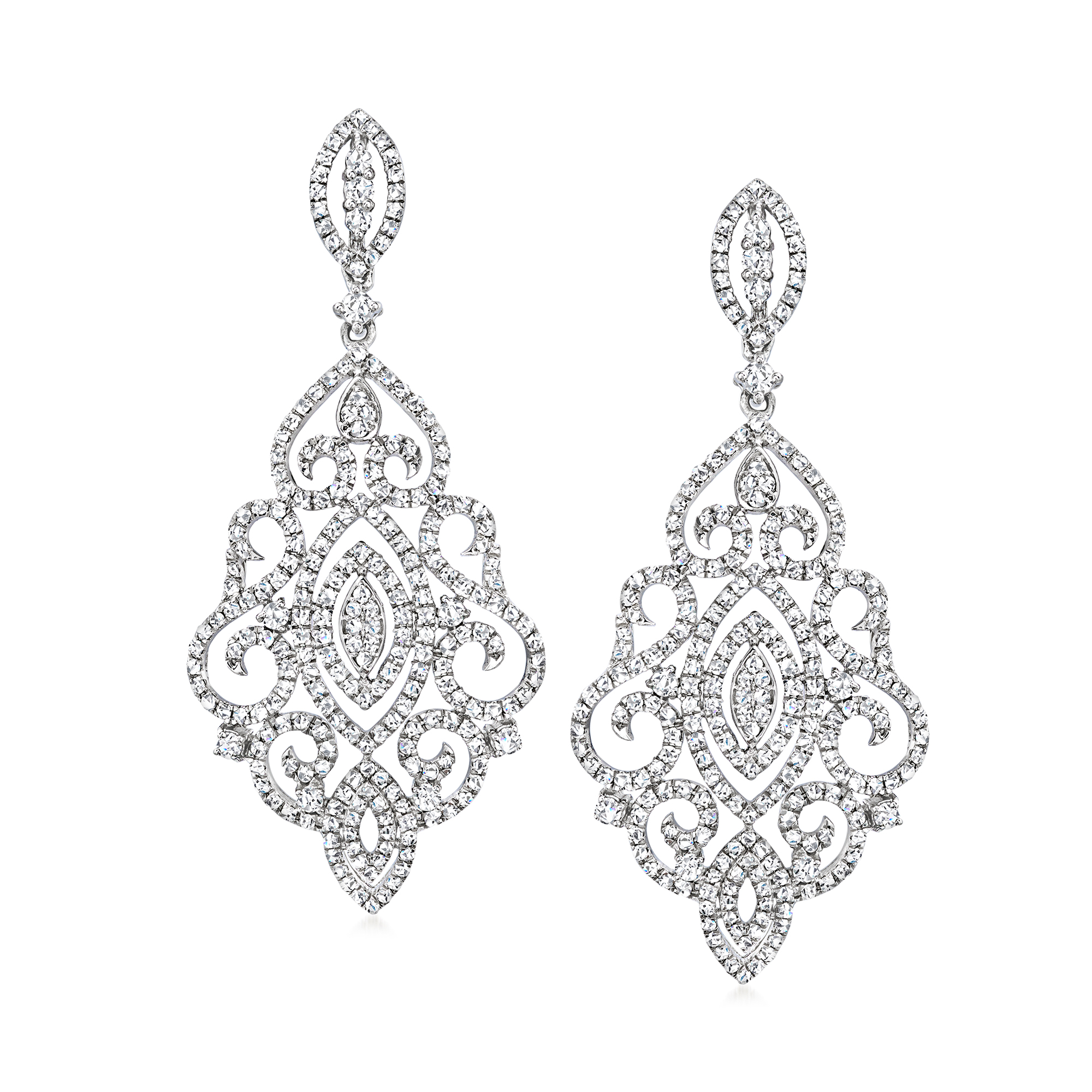 Ross-Simons 2.00 ct. t.w. Diamond Scrollwork Drop Earrings in Sterling  Silver for Female, Adult