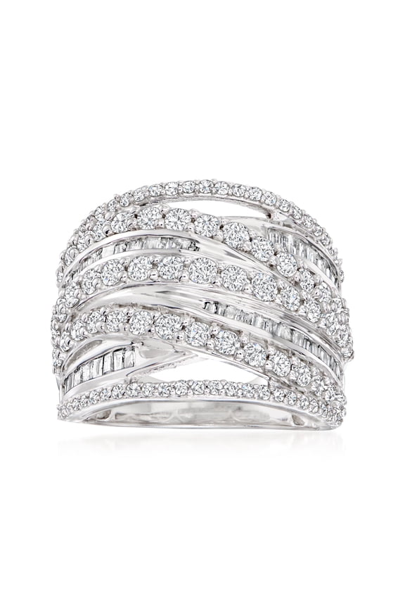 2.00 ct. t.w. Round and Baguette Diamond Highway Ring in Sterling Silver, Women's, Adult