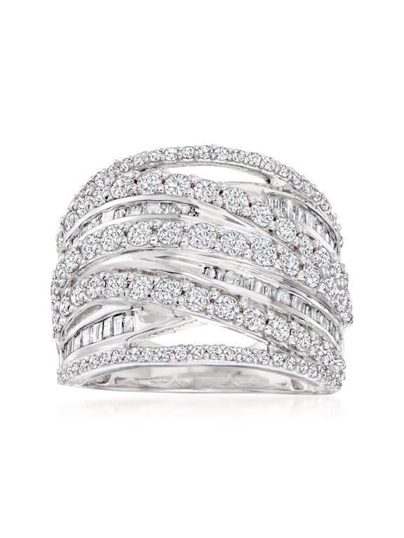 2.00 ct. t.w. Round and Baguette Diamond Highway Ring in Sterling Silver, Women's, Adult