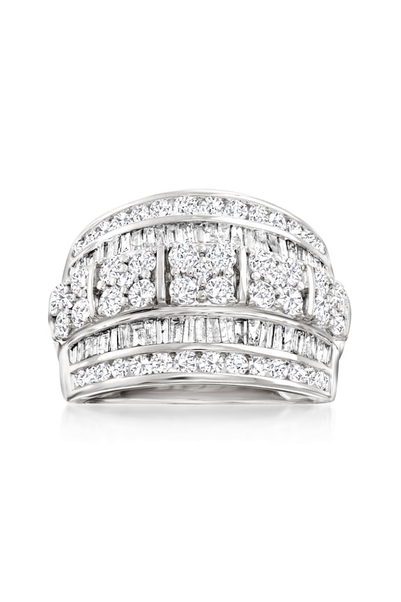 2.00 ct. t.w. Round and Baguette Diamond Multi-Row Ring in 14kt White Gold, Women's, Adult
