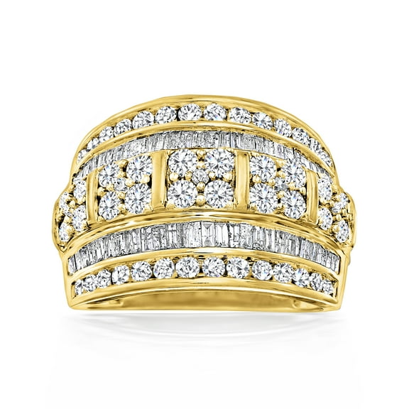 Ross-Simons 2.00 ct. t.w. Round and Baguette Diamond Multi-Row Ring in 18kt Gold Over Sterling, Women's, Adult