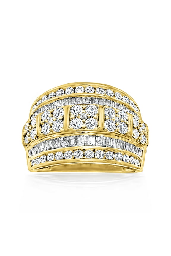 2.00 ct. t.w. Round and Baguette Diamond Multi-Row Ring in 18kt Gold Over Sterling, Women's, Adult