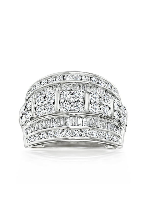 2.00 ct. t.w. Round and Baguette Diamond Multi-Row Ring in Sterling Silver, Women's, Adult