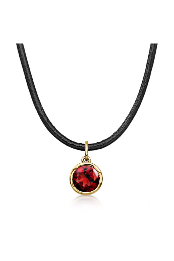 2.10 Carat Garnet Necklace With Black Leather Cord and 18kt Gold Over Sterling, Women's, Adult