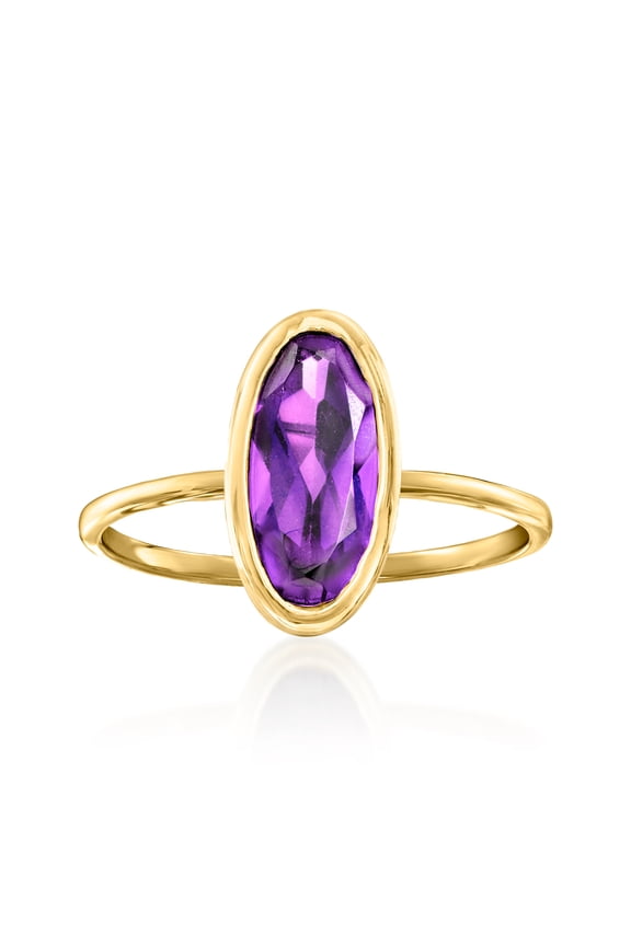 2.10 Carat Oval Amethyst Ring in 14kt Yellow Gold, Women's, Adult