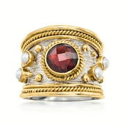 ROSS-SIMONS 2.20 Carat Garnet and 3mm Cultured Pearl Ring in Sterling Silver and 18kt Gold Over Silver, Women's, Adult