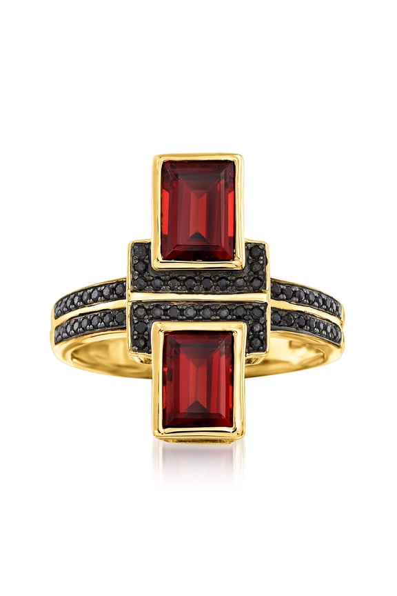 2.40 ct. t.w. Burgundy Garnet and .10 ct. t.w. Black Spinel Ring in 18kt Gold Over Sterling, Women's, Adult