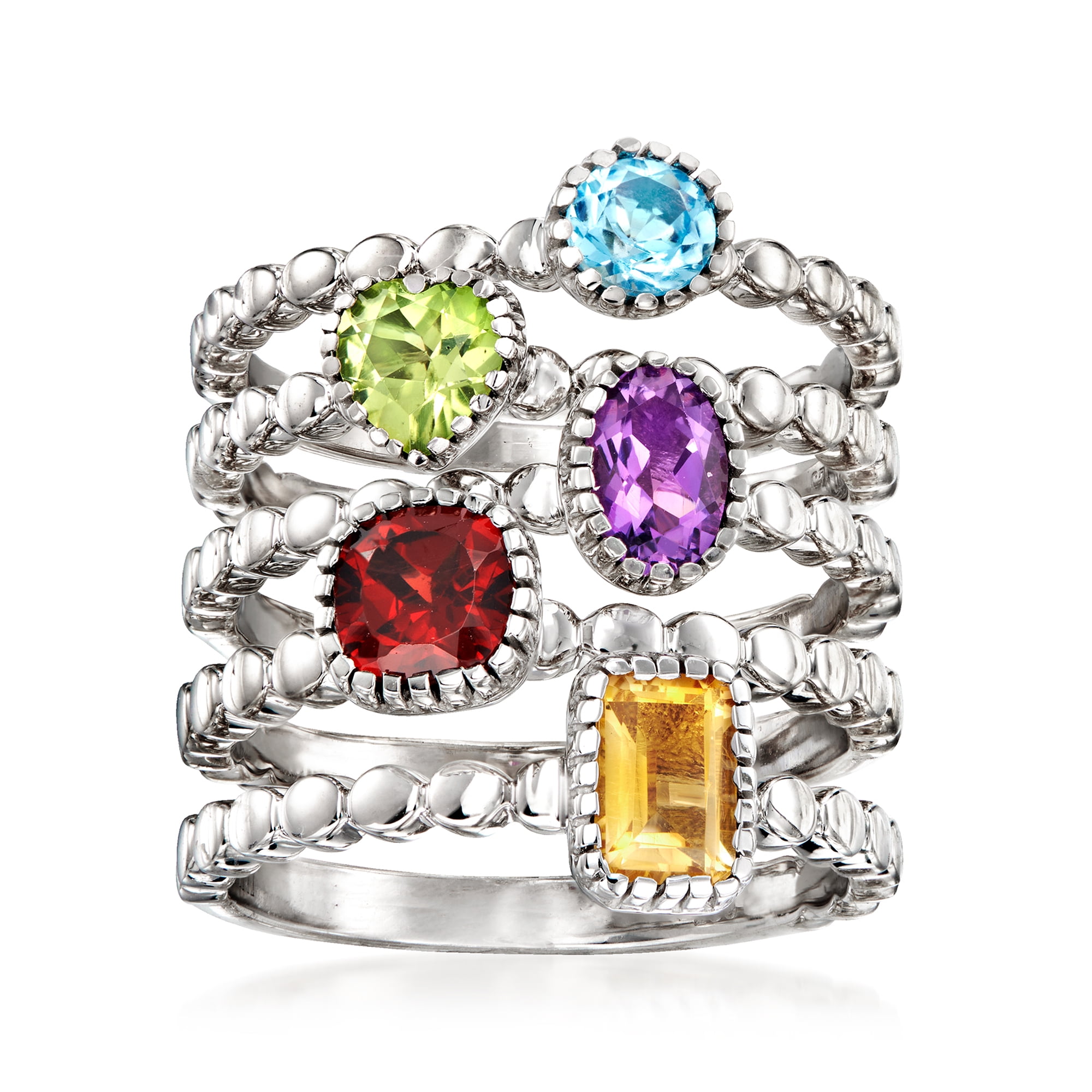 1.60 ct. t.w. Multi-Gemstone Jewelry Set: Five Beaded Rings in Sterling  Silver | Ross-Simons