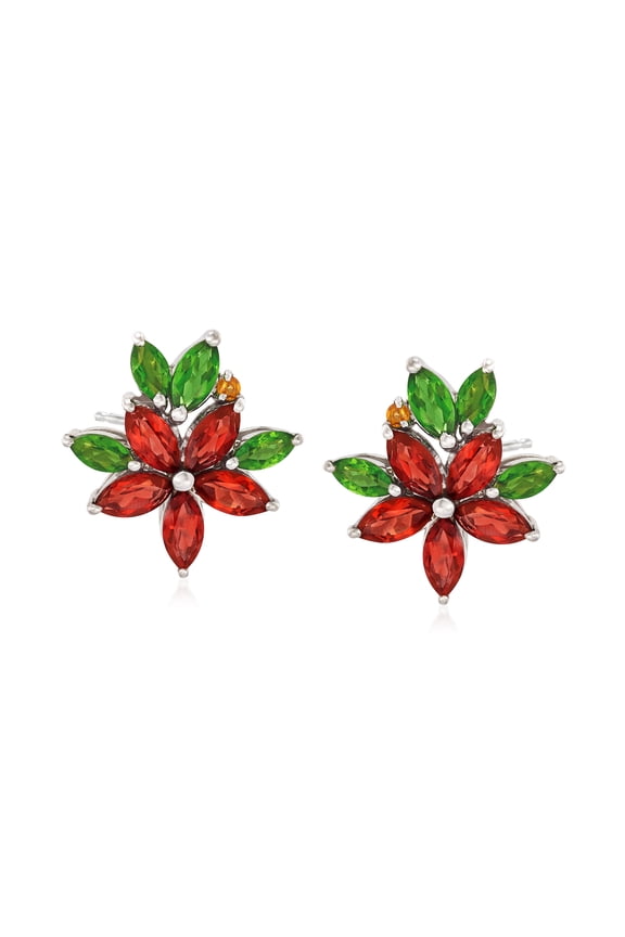 2.52 ct. t.w. Multi-Stone Flower Earrings in Sterling Silver, Women's, Adult