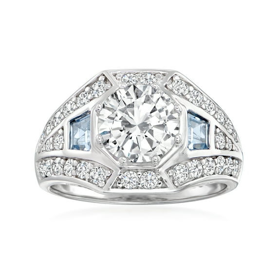 Ross-Simons 2.62 ct. t.w. CZ and .50 ct. t.w. Simulated Aquamarine Ring in Sterling Silver, Women's, Adult