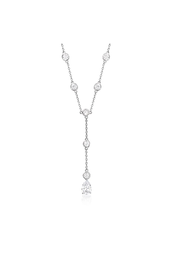 2.70 ct. t.w. CZ Station Lariat Drop Necklace in Sterling Silver, Women's, Adult