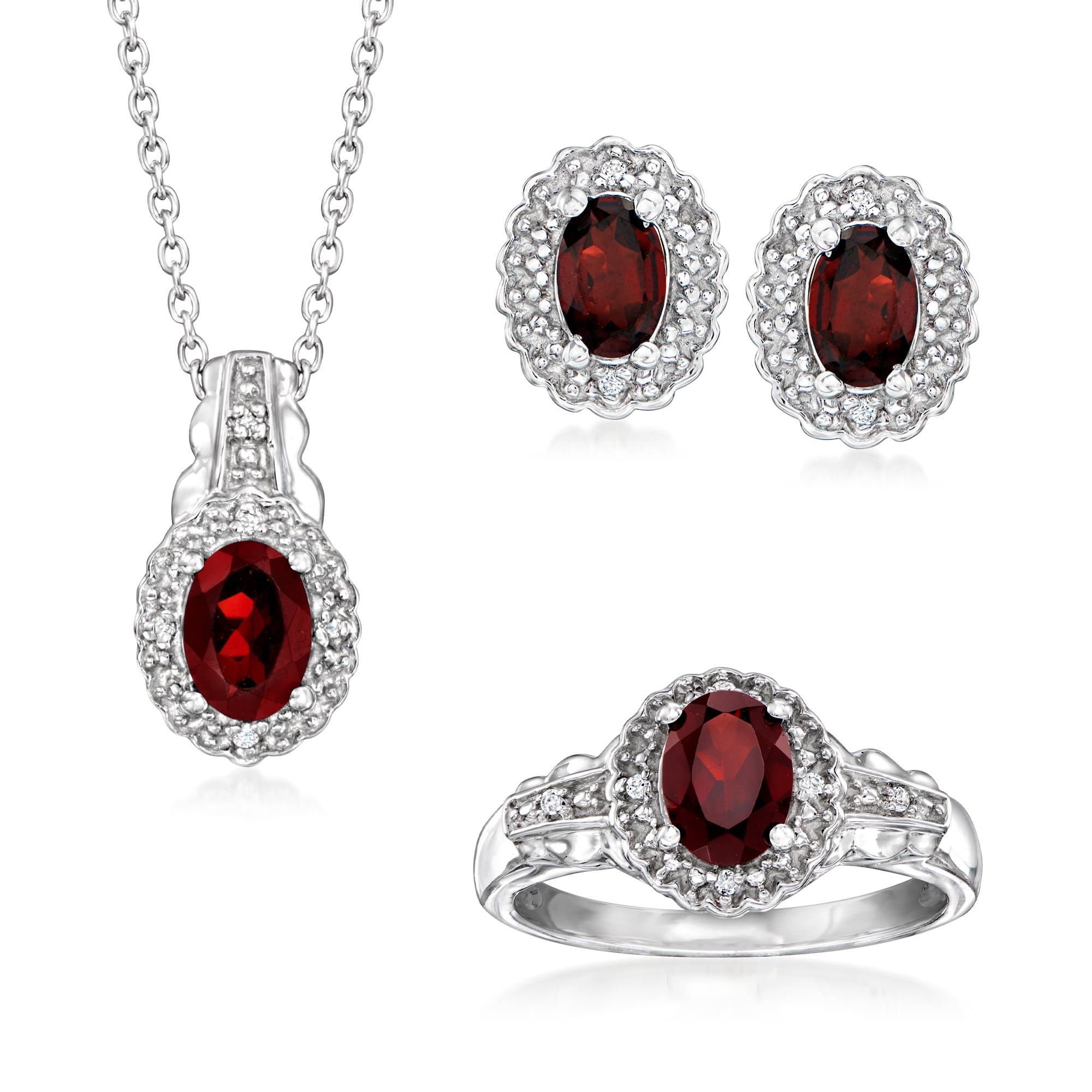 Ross Simons 2.70 ct. t.w. Garnet Jewelry Set With White Topaz Accents Pendant Necklace Earrings and Ring in Sterling Silver Women s Adult Walmart