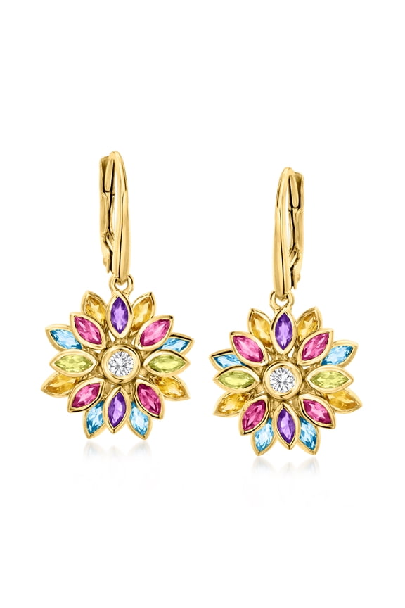 2.80 ct. t.w. Multi-Gemstone Flower Drop Earrings in 18kt Gold Over Sterling, Women's, Adult