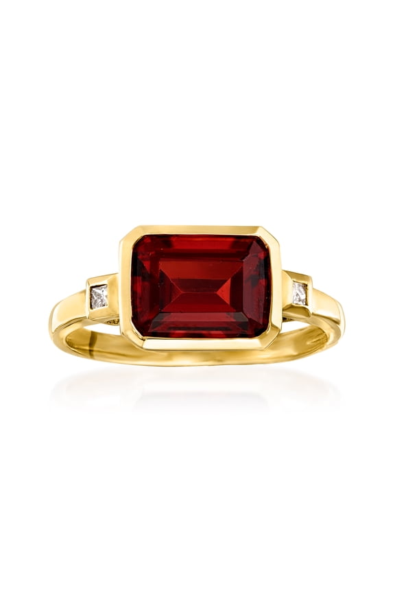 2.90 Carat Garnet Ring With Diamond Accents in 14kt Yellow Gold, Women's, Adult