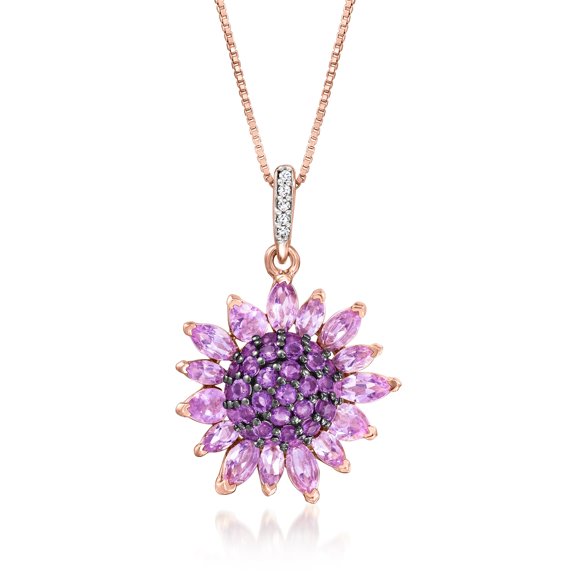 Ross-Simons 2.90 ct. t.w. Amethyst and .10 ct. t.w. White Topaz Flower Pendant Necklace in 18kt Rose Gold Over Sterling, Women's, Adult