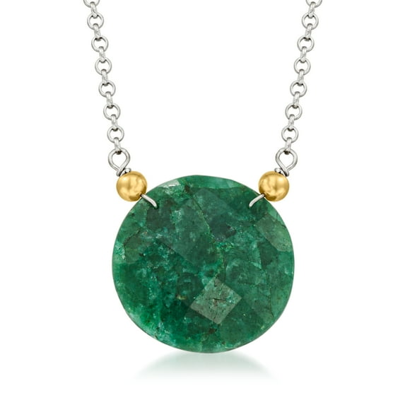 Ross-Simons 20.00 Carat Emerald Pendant Necklace in 14kt Yellow Gold and Sterling Silver, Women's, Adult