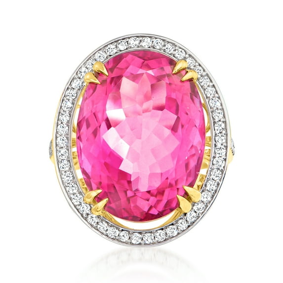 Ross-Simons 20.00 Carat Pink Topaz and .52 ct. t.w. Diamond Ring in 14kt Yellow Gold, Women's, Adult