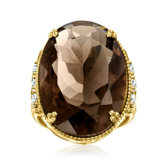 Ross-Simons 20.00 Carat Smoky Quartz and 1.60 ct. t.w. White Zircon Ring in 18kt Gold Over Sterling, Women's, Adult