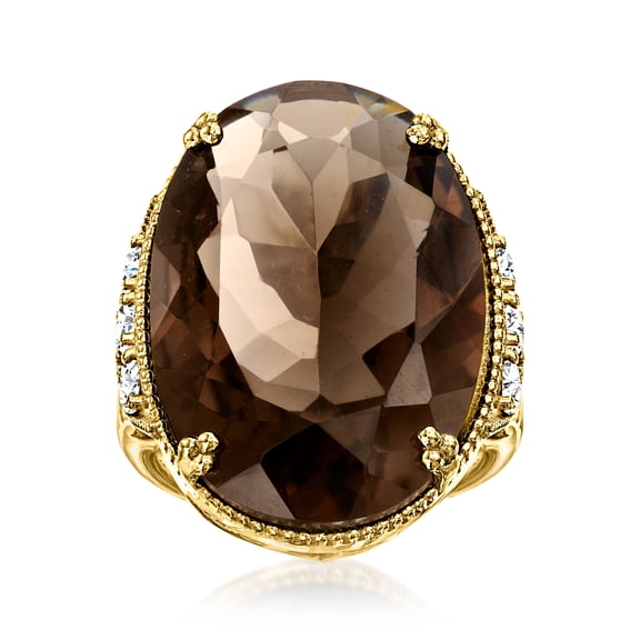 Ross-Simons 20.00 Carat Smoky Quartz and 1.60 ct. t.w. White Zircon Ring in 18kt Gold Over Sterling, Women's, Adult
