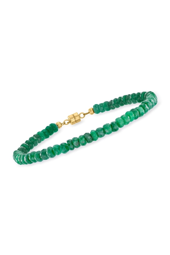 20.00 ct. t.w. Emerald Bead Bracelet With 14kt Yellow Gold Magnetic Clasp, Women's, Adult