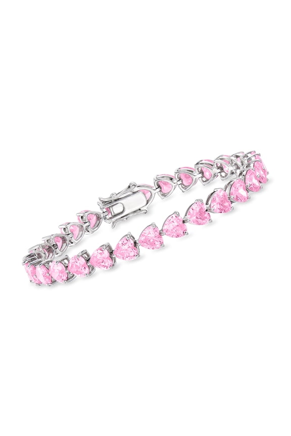 20.00 ct. t.w. Heart-Shaped Simulated Pink Sapphire Tennis Bracelet in Sterling Silver, Women's, Adult