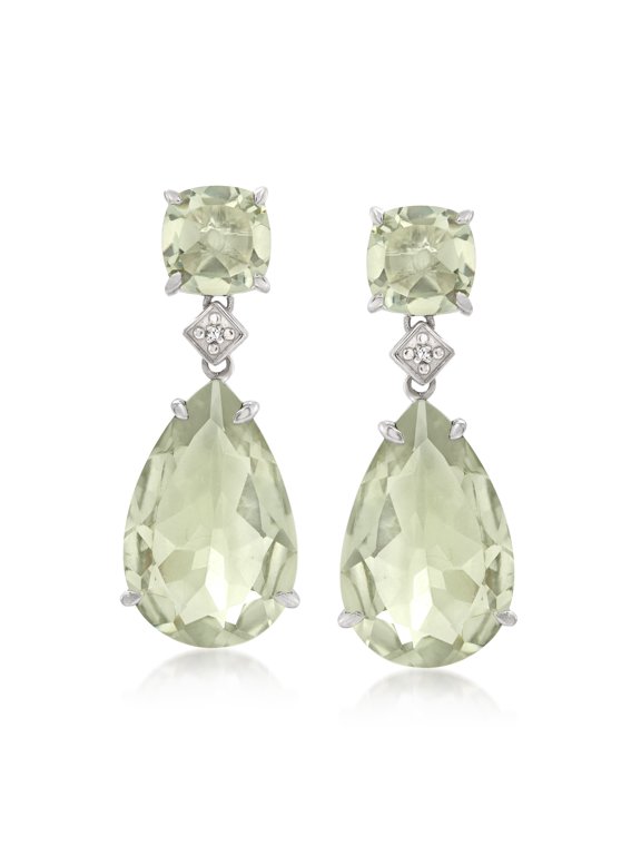 21.60 ct. t.w. Prasiolite Drop Earrings With Diamond Accents in Sterling Silver, Women's, Adult