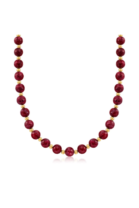 215.00 ct. t.w. Ruby Bead Necklace With 14kt Yellow Gold, Women's, Adult