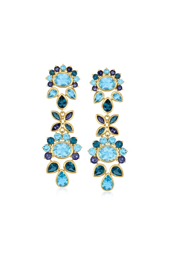 24.30 ct. t.w. Tonal Blue Topaz and 2.30 ct. t.w. Iolite Drop Earrings in 18kt Gold Over Sterling, Women's, Adult