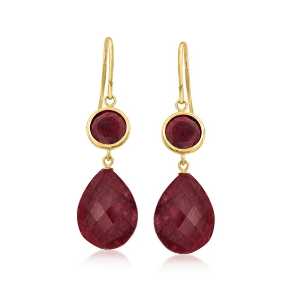 Ross-Simons 26.00 ct. t.w. Ruby Drop Earrings in 14kt Yellow Gold, Women's, Adult