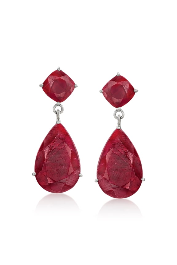 26.50 ct. t.w. Opaque Ruby Drop Earrings in Sterling Silver, Women's, Adult