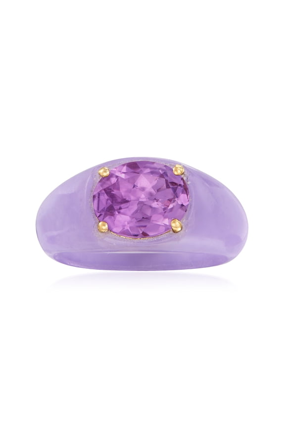 3.00 Carat Amethyst and Lavender Jade Ring With 14kt Yellow Gold, Women's, Adult
