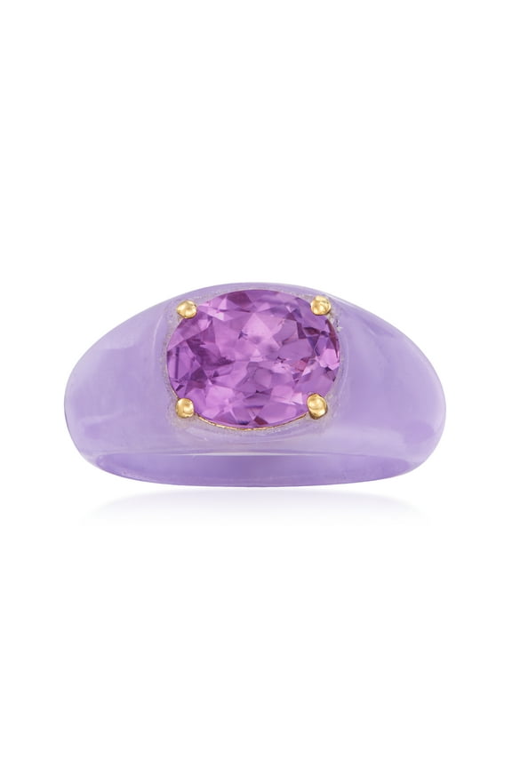 3.00 Carat Amethyst and Lavender Jade Ring With 14kt Yellow Gold, Women's, Adult