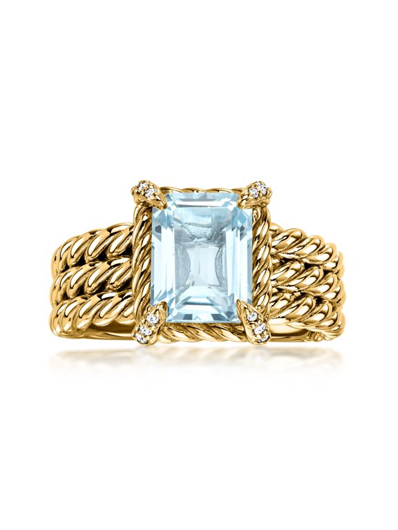 3.00 Carat Sky Blue Topaz 3-Row Ring With White Topaz in 18kt Gold Over Sterling, Women's, Adult