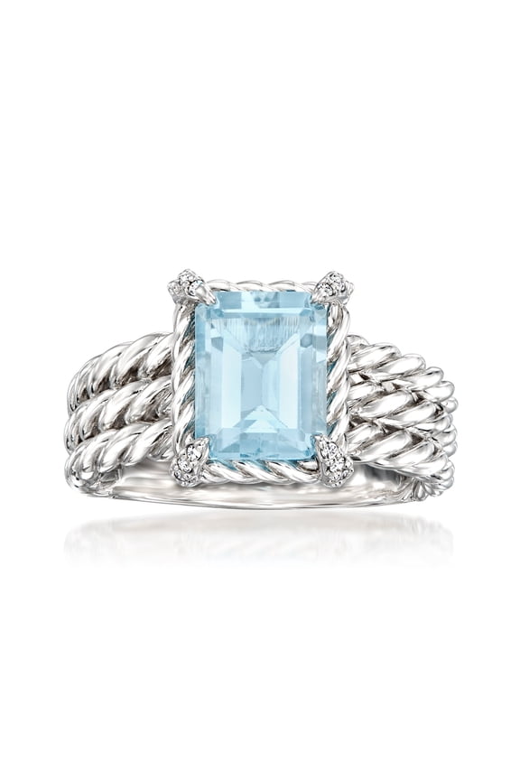 3.00 Carat Sky Blue Topaz Ring With White Topaz Accents in Sterling Silver, Women's, Adult