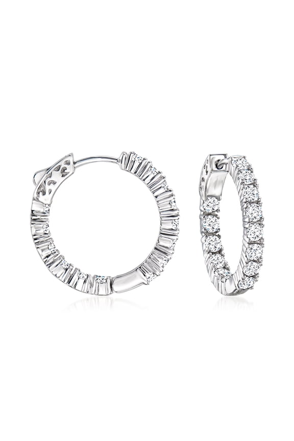 3.00 ct. t.w. CZ Inside-Outside Hoop Earrings in Sterling Silver, Women's, Adult