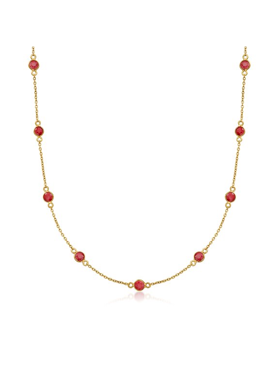 3.10 ct. t.w. Ruby Station Necklace in 18kt Gold Over Sterling, Women's, Adult
