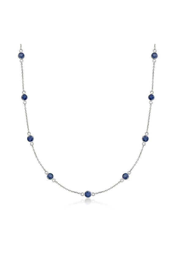 3.10 ct. t.w. Sapphire Station Necklace in Sterling Silver, Women's, Adult