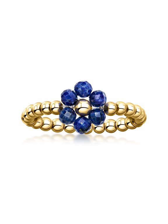 3-3.5mm Lapis Bead Flower Stretch Ring in 14kt Yellow Gold, Women's, Adult