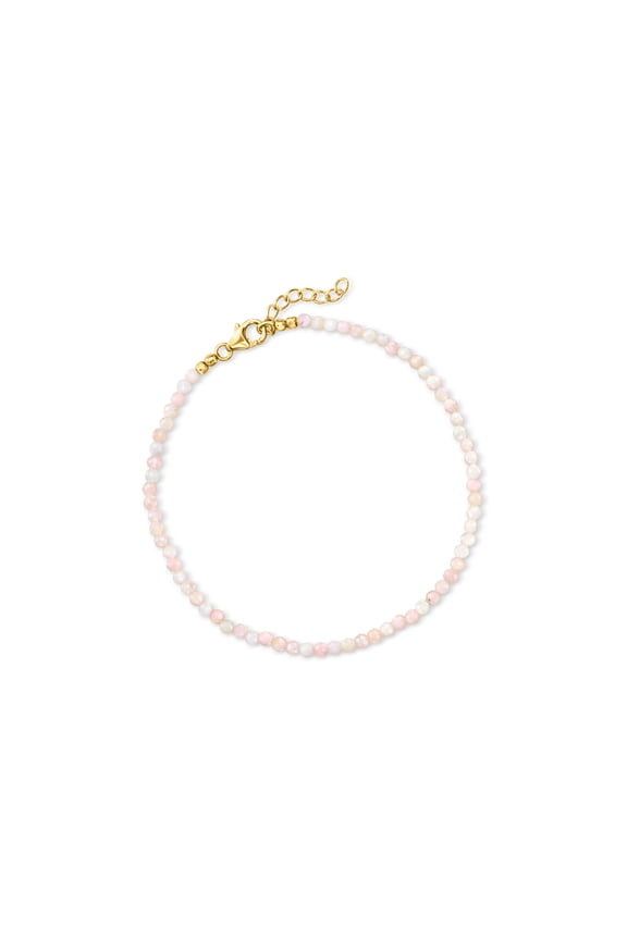 3-3.5mm Pink Opal Bead Anklet in 18kt Gold Over Sterling, Women's, Adult