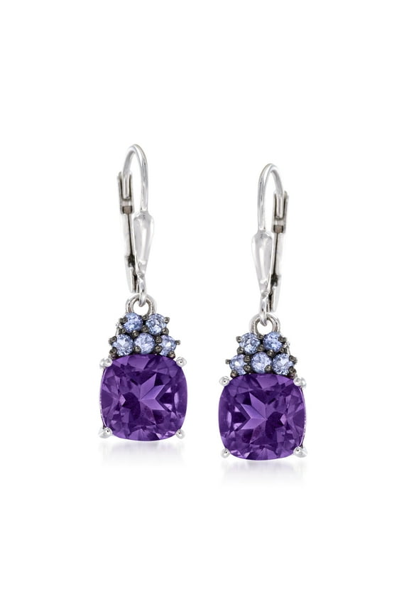 3.40 ct. t.w. Amethyst and .30 ct. t.w. Tanzanite Drop Earrings in Sterling Silver, Women's, Adult