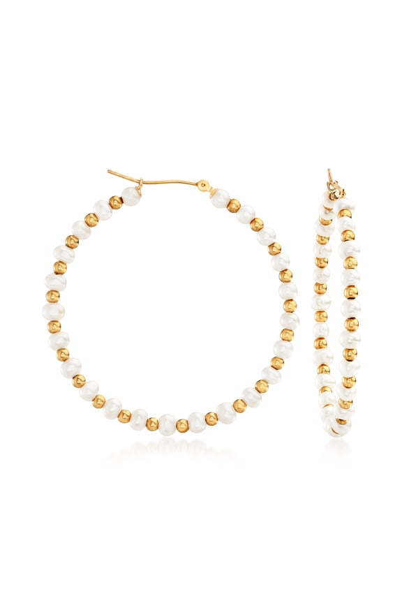 3-4mm Cultured Pearl Hoop Earrings in 14kt Yellow Gold, Women's, Adult