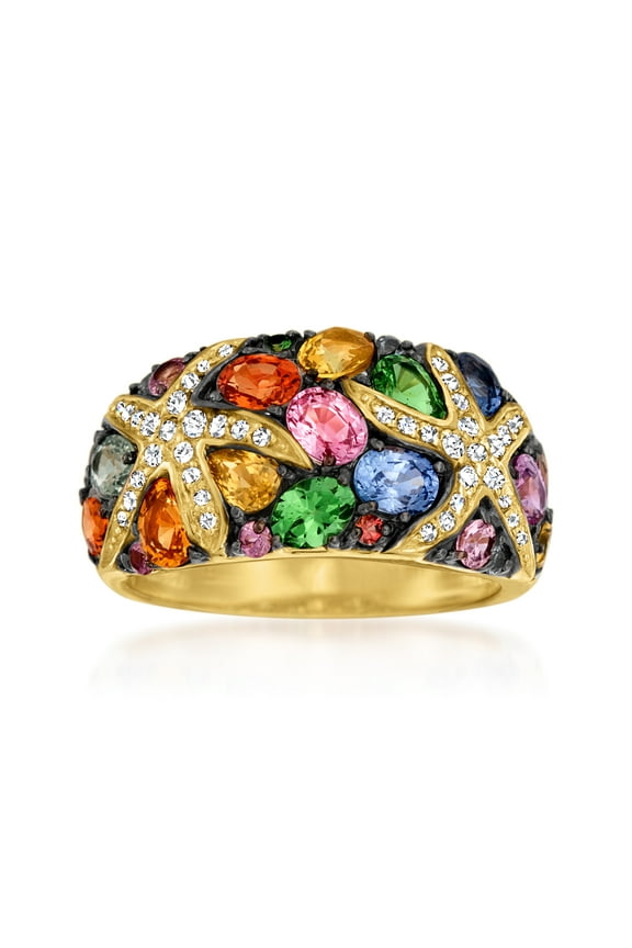3.50 ct. t.w. Multicolored Sapphire and .24 ct. t.w. Diamond Starfish Ring in 14kt Gold, Women's, Adult