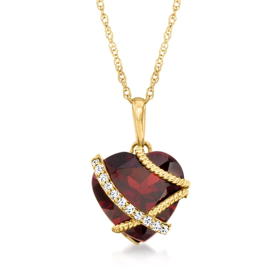 Ross-Simons 3.60 Carat Garnet Heart Pendant Necklace With Diamond Accents in 14kt Yellow Gold, Women's, Adult
