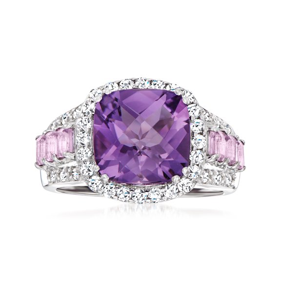 Ross-Simons 3.60 ct. t.w. Amethyst and .30 ct. t.w. White Topaz Ring With Diamond Accents in Sterling Silver, Women's, Adult