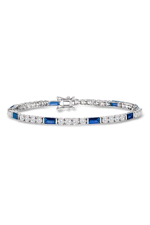 3.70 ct. t.w. CZ and 3.20 ct. t.w. Simulated Sapphire Tennis Bracelet in Sterling Silver, Women's, Adult