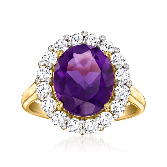Ross-Simons 3.80 Carat Amethyst Ring With 1.00 ct. t.w. Lab-Grown Diamonds in 18kt Gold Over Sterling, Women's, Adult