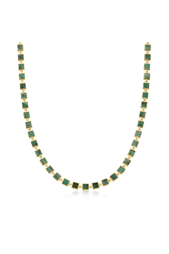 30.00 ct. t.w. Emerald Square-Link Necklace in 18kt Gold Over Sterling, Women's, Adult